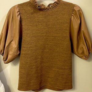 Brown/tan color, size S, sweater material with leather sleeves